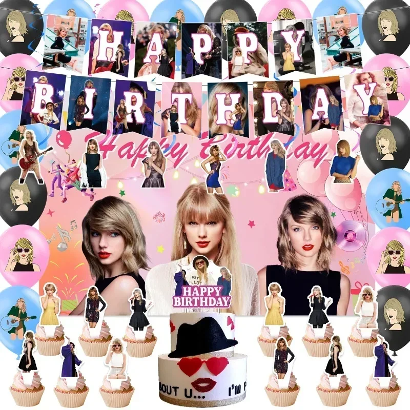 Фото Набор украшений на тему Singer Swifts, Тейлор, детский фон для дня рождения, ткань, воздушный шар, баннер, топпер для торта, принадлежности для детского душа №1