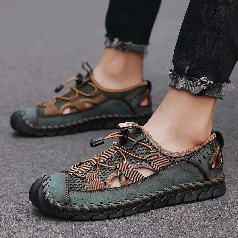 

Summer Men Casual Shoes Leather Men's Sandals Comfort Non-slip Men Shoes 2023 Designer Vintage Sandals Male New Erkek Ayakkabı