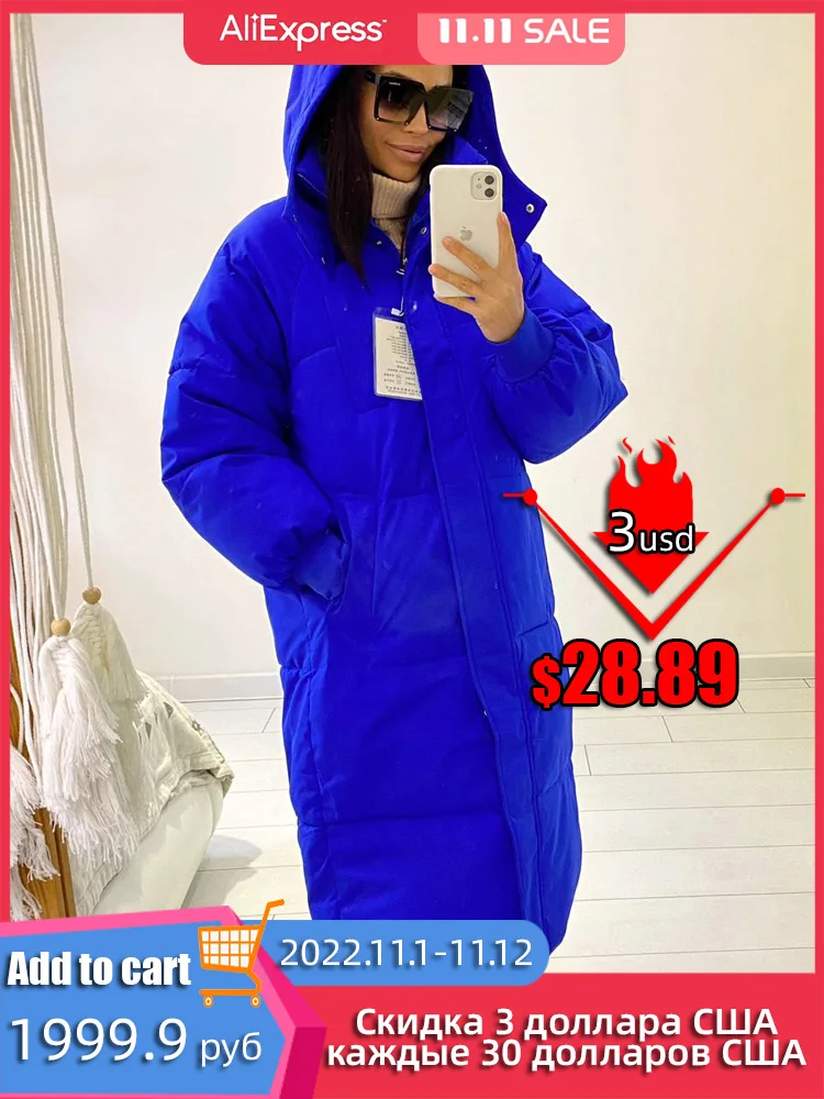 

Парка женская зимняя Длинная с капюшоном и защитой от ветра, до-30 градусов