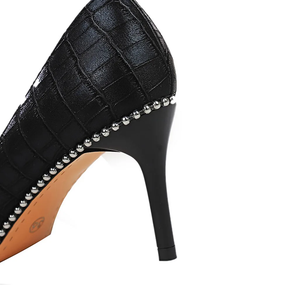2022 Spring New Women 8cm 10.5cm High Heels Tacones Pumps Scarpins Office Lady Rivets Medium Heels Plus Size Wedding Party Shoes