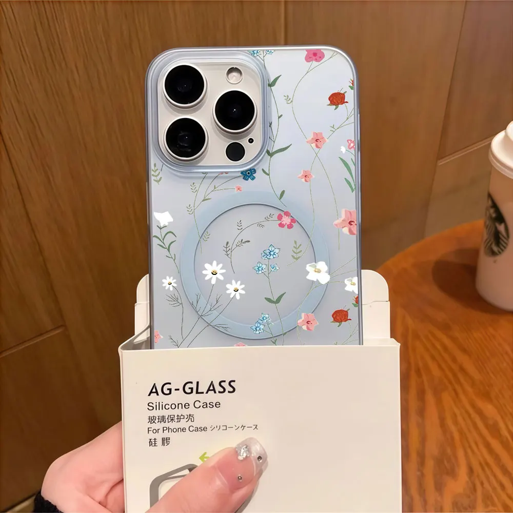 Чехол для телефона MagSafe для iPhone 17, 16, 15, 14, 13, 12 Pro Max, 17 Air, жесткий силиконовый, противоударный, с акварельным рисунком маленьких цветов (art.: 3920dbeff5c85) - 3920dbeff5c85