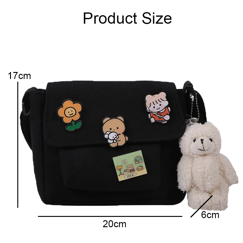 Crossbody Bags Women Canvas Flap-bag Harajuku All-match Students Casual Female Handbags Korean Version Shoulder Small Square Bag