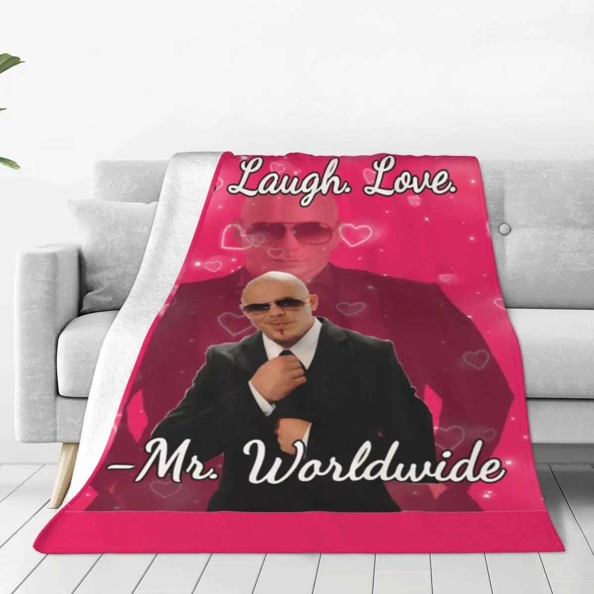 

Pitbull Mr. Worldwide Says To Live Laugh Love Knitted Blanket Flannel Super Soft Throw Blankets for Car Sofa Couch Bed Rug