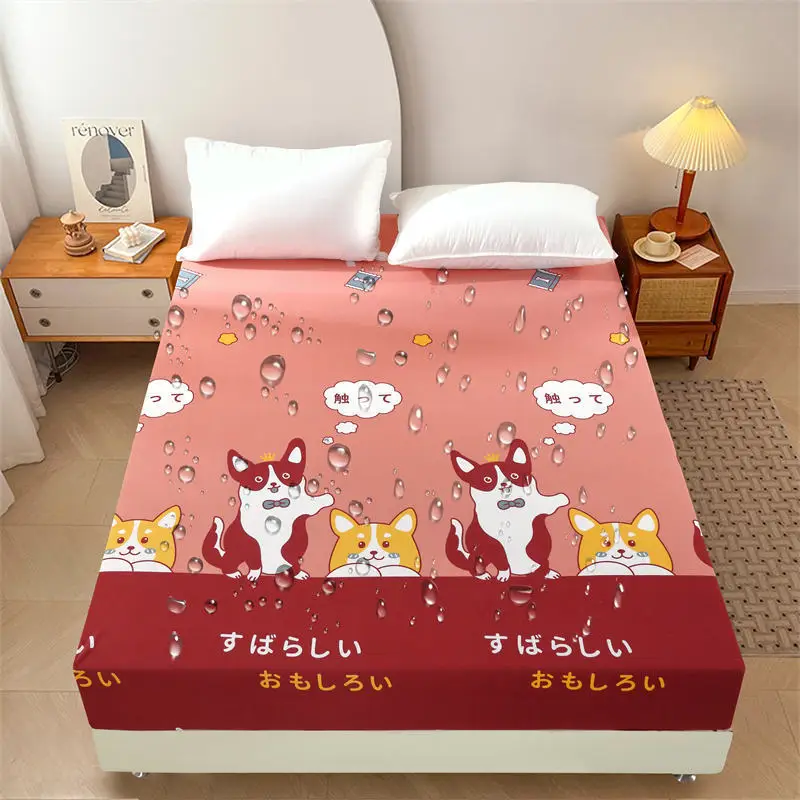 Single Layer Skin-friendly Comfortable Waterproof Fitted Bed Sheet Piece Bedding All-Inclusive Non-Slip ...