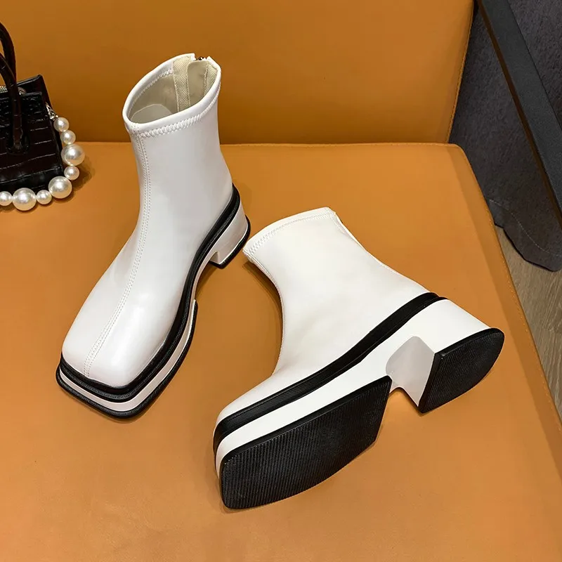 Women's Ankle Boots Boots 2022 Women's Chelsea Comfortable Women's Platform Boots for Women Fashion White Black Zipper Boots