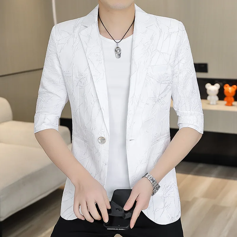 HOO 2024 мужской новый Тонкий Блейзер с коротким рукавом и красивым принтом