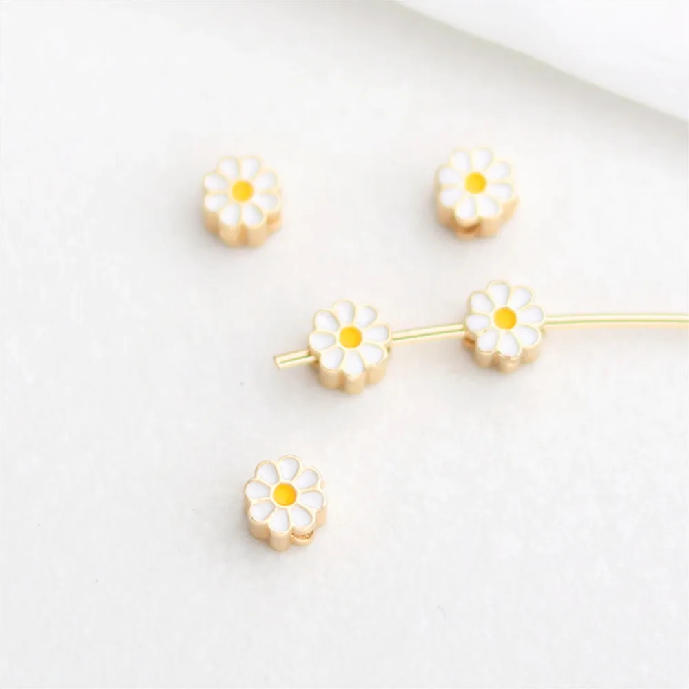 

14k gold coated oil dripping 8-petal flower through-hole spacer bead cushion bead diy rope chain spacer pendant accessories