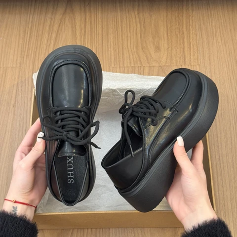 Новые весенние женские туфли Мэри Джейн на массивном каблуке, лаконичные туфли на шнуровке с толстой подошвой, женские кожаные туфли JK в студенческом стиле