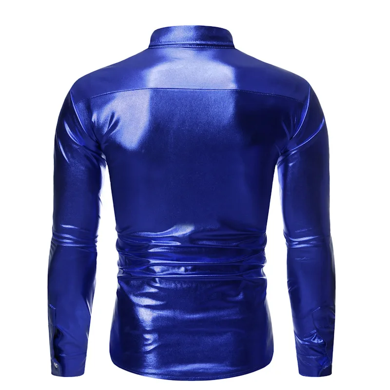 Mattswag Men Metallic Shiny Long Sleeve Shirt Nightclub Performance Wedding Stage Dancer Clothing Slim Fit Fashion Camisa Hombre
