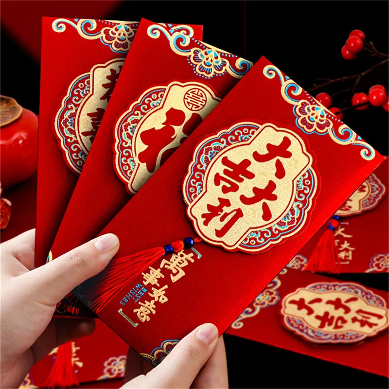 

Новогодний бонусный конверт с кисточкой, шарм, Весенний фестиваль Hongbao, счастливые деньги, красный пакет 2023, декор кролика