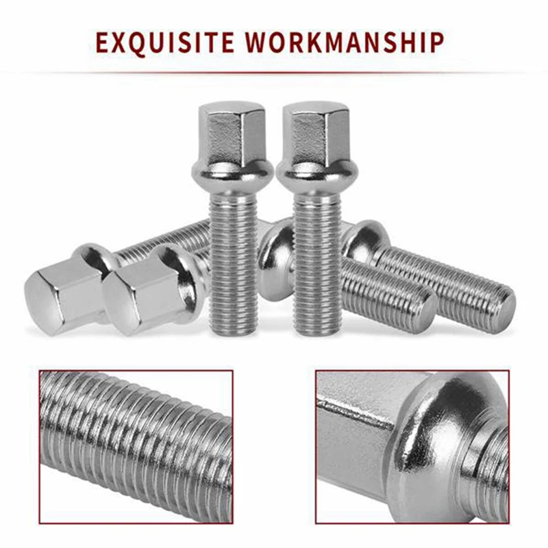

20PCS 40Mm Shank 20 M14X1.5 Ball Radius Seat Lug Bolts Nuts For- Mercedes Benz