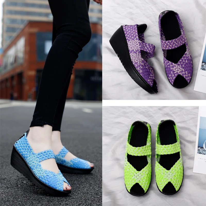 

Summer Beach Sandals Women Breathable Casual Braid Outdoor Wedge Heel Height Increase Platform Big Size 41 42