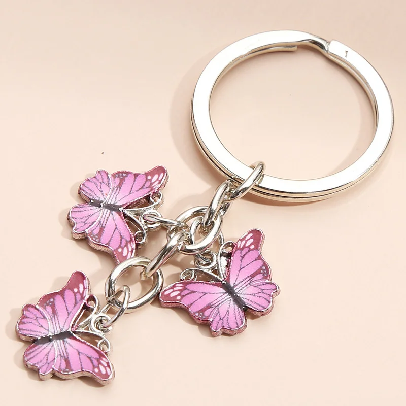 

New Style Colorful Enamel Butterfly Keychain Insects Car Key Women Bag Charm Cell Phone Pendant Accessories Jewelry Gifts