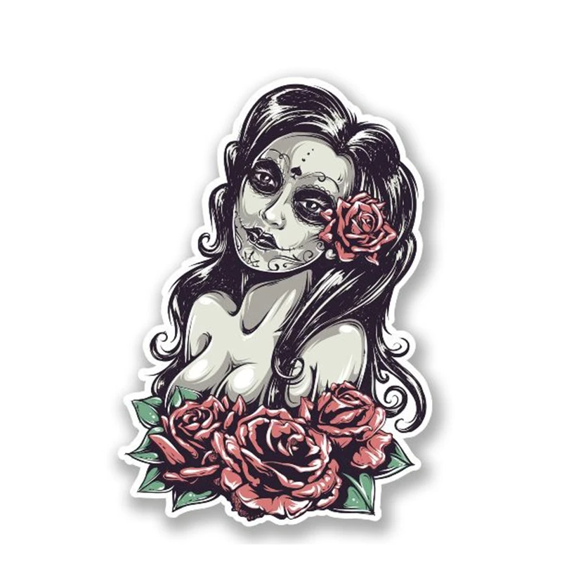 

Автомобильная наклейка с изображением сахарного черепа Женщины розы лица Леди Девушки зомби окно ноутбука водонепроницаемый автомобильны...