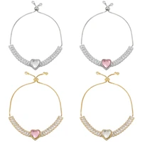 fashion jewelry pink peach heart zircon bracelet t square diamond pull bracelet adjustable wholesale bulk bracelets for women