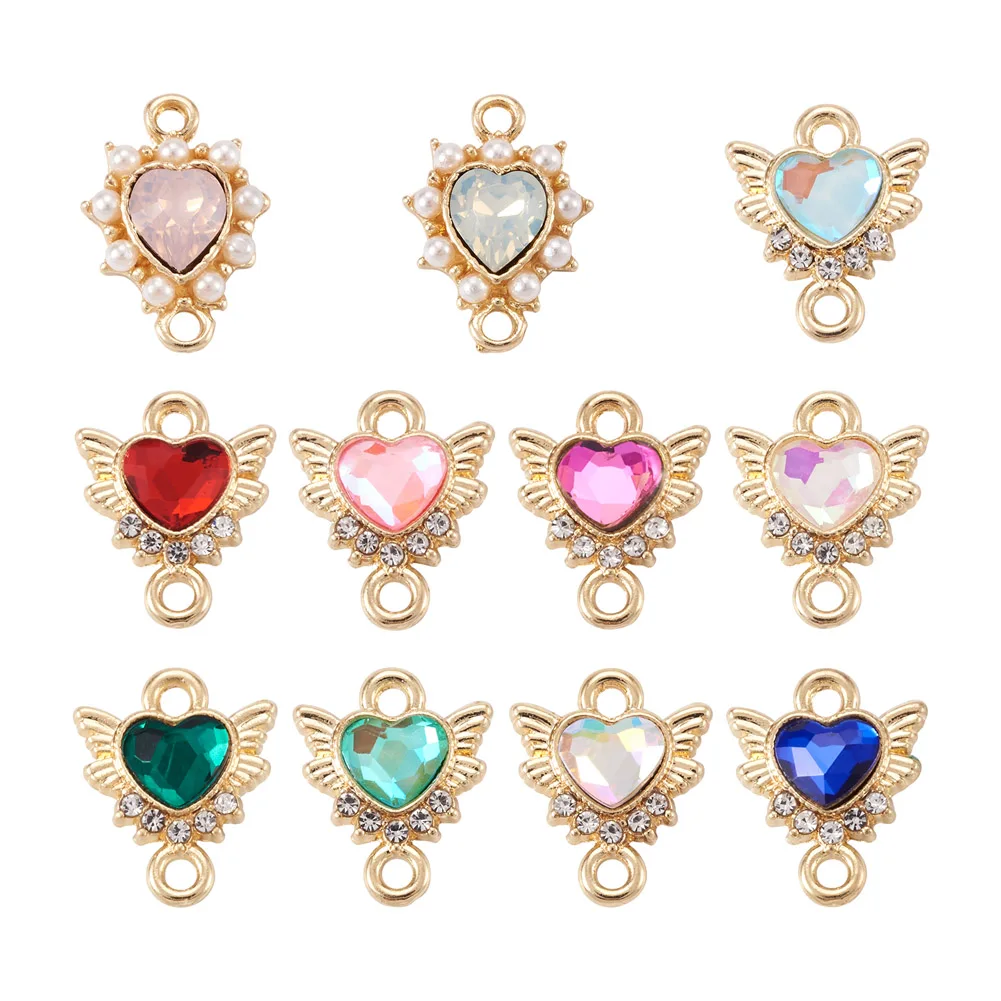

22Pcs Mixed Colors Zinc Alloy Crystal Rhinestone Heart Links Connectors Charms Pendants For Women Bracelet DIY Jewelry Making