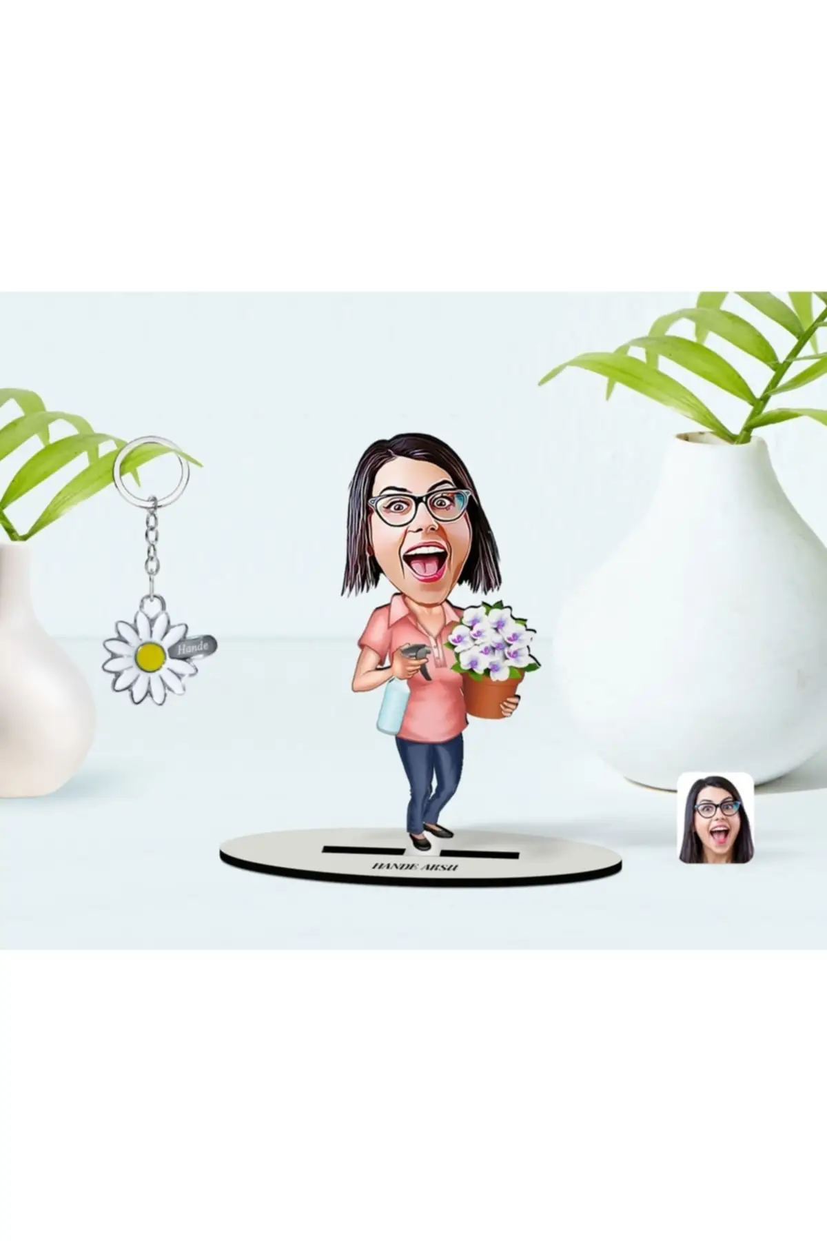 

Personalized Female General Manager iature Round Wooden Stand Trinket 1
