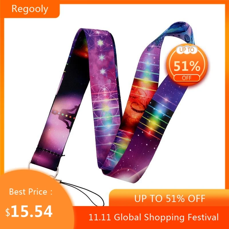 

30pcs Purple Pink Yoga Flower dance Keychain Lanyards Id Badge Holder ID Card Pass Gym Mobile Phone Holder Key webbings ribbons