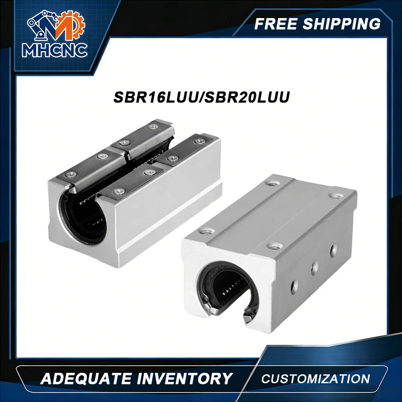 Фото Линейный шарикоподшипниковый блок MHCNC 1/4 шт. SBR16LUU SBR20LUU для станков с ЧПУ, роботов-манипуляторов, автоматизированного оборудования, линейных направляющих №1