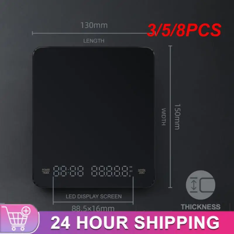 

3/5/8PCS 3kg / 0.1g New LED Screen Charging Coffee Scale Timing Hand Brewing Coffee Electronic Scale Household Kitchen
