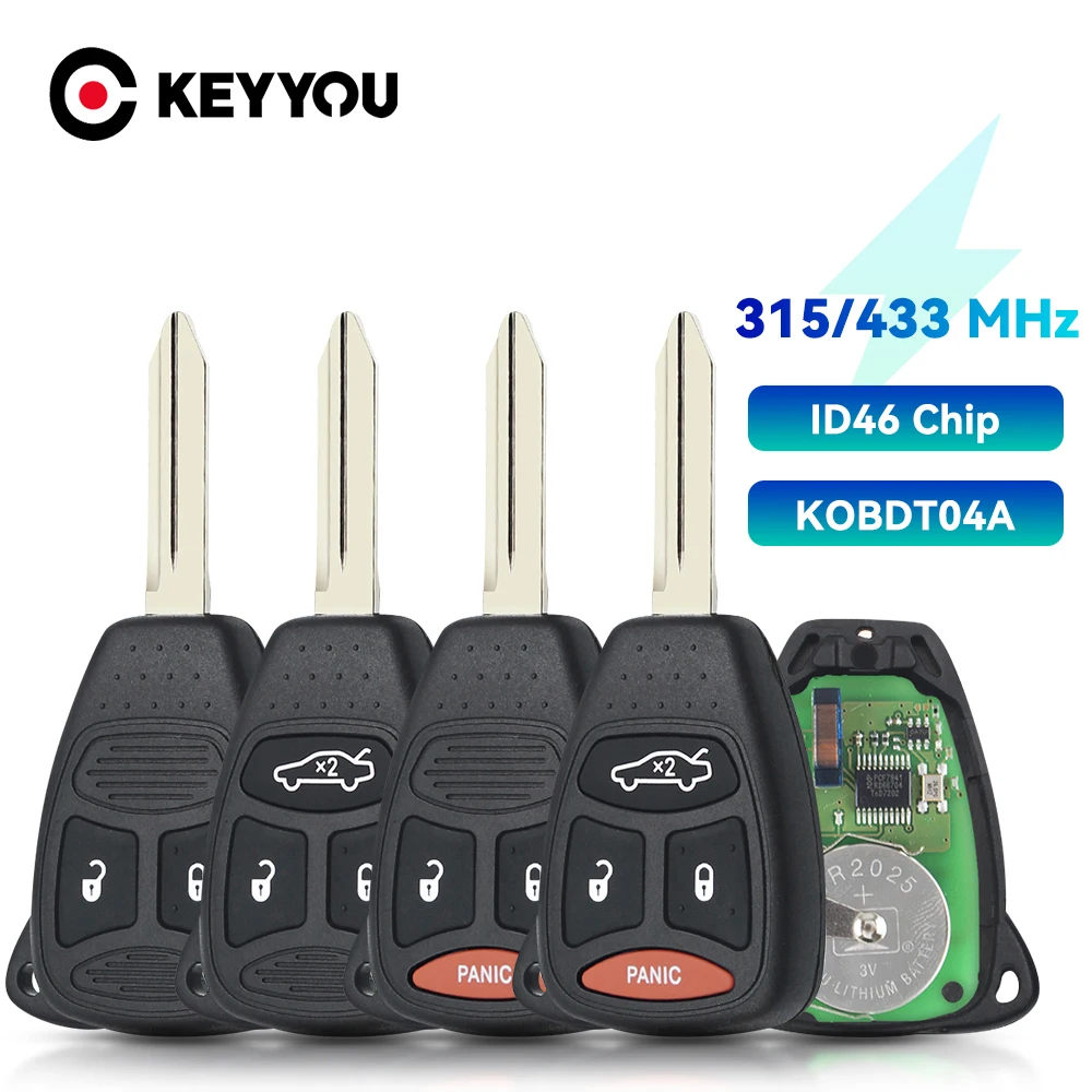 

KEYYOU 315/433 МГц KOBDT04A дистанционный Автомобильный ключ для Dodge Chrysler Jeep Dakota Durango Charger 300 Aspen Grand Cherokee Fob ID46