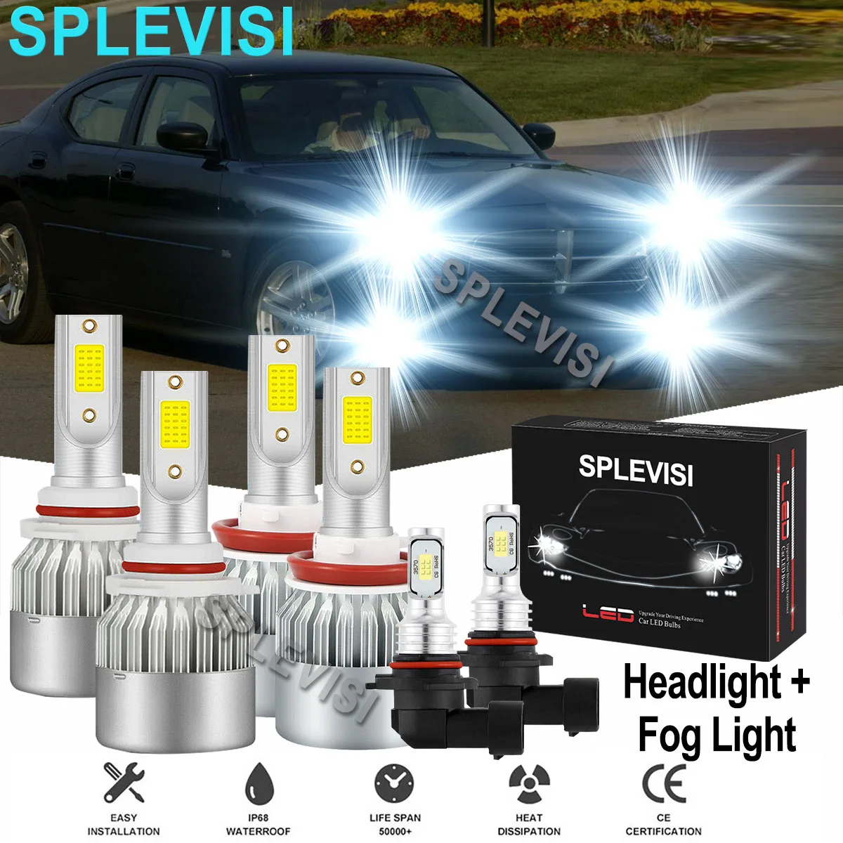 6x LED Pure White Headlight Fog Light Bulbs 6000K Fit For Dodge Charger 2006-2008  Ford Escape 2013-2016 Toyota Tundra 2007-2013