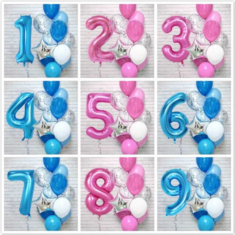 

12Pcs/set Happy Birthday Number Balloon Foil Latex Balloons for Kids Birthday Decoration Baby Shower 1st One Year Boy Balloon