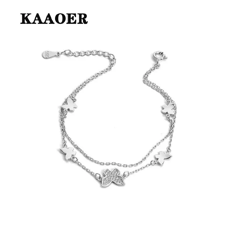 

KAAOER 2022 Новый 100% S925 корейский двойной браслет-бабочка дизайн чувство креативной простой нишевой универсальной ювелирной изделия оптом
