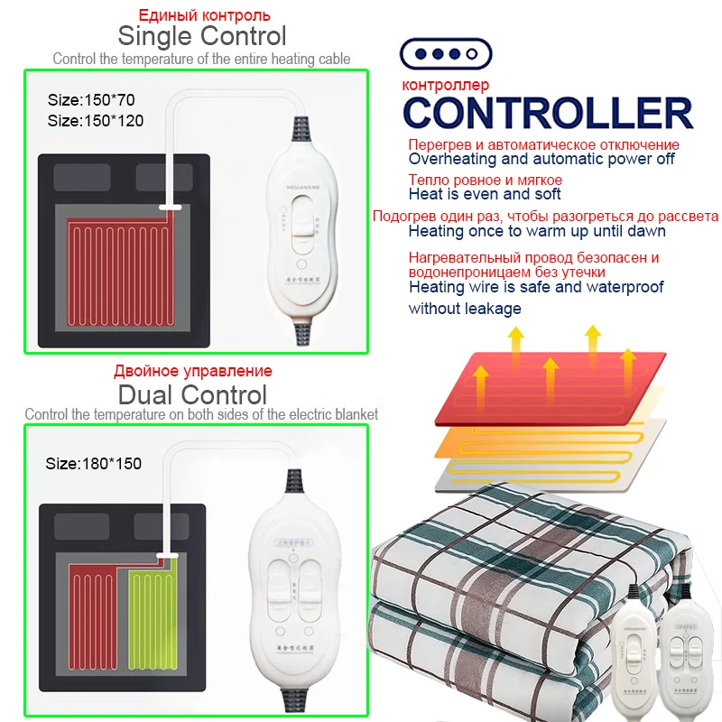 

150x180cm Electric Blanket Heated 220v Sheet Thicker Electric Mattress Thermostat Security Electric Heating Warm Warmer Pad Hot