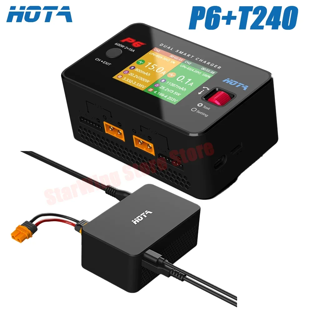 HOTA P6 T240 AC240W DC 600W 15AX2 Двухканальное интеллектуальное зарядное устройство с