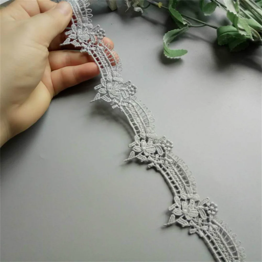 2 ярда серая растворимая полиэфирная Цветочная вышитая ткань кружевная отделка