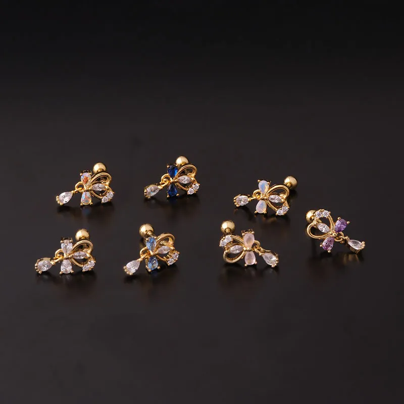 1PC Насадка из нержавеющей стали в форме звезды Луны с кристаллами циркония в корзинке, сердечные серьги для хряща, маленький штукатурка, винтовое прокол с секьюрным креплением, сексуальные украшения.