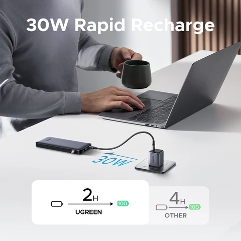 UGREEN PD 30 Вт повербанк Power Bank Быстрая зарядка 10000 мАч внешний аккумулятор портативное зарядное устройство для iPhone 15 Pro Max Xiaomi Huawei внешняя батарея для сотового телефона