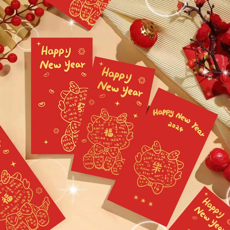 

6Pcs Cartoon Dragon Year Hongbao Red Envelopes For 2024 New Year Spring Festival Red Packet Lucky Money Packets Gift Bag