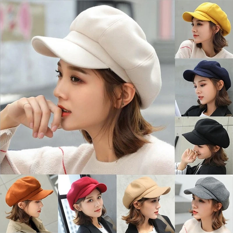 

Newsboy Caps Women Winter Soft wool Gatsby Cap Octagonal Baker Peaked Beret Driving Hat Female Sunscreen Hats Painter Tour cap