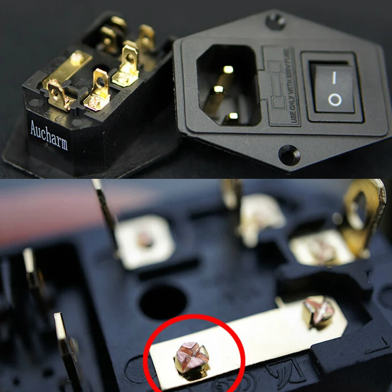 Аудиоадаптер Aucharm Copper HiFi C13 с разъемом IEC, позолоченный выключатель питания с плавким предохранителем.