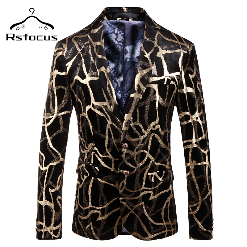 

Rsfocus Black And Gold Blazer For Men 2023 Chaqueta Hombre Casual 5XL Mens Fashion Printed Party Prom Dinner Stage Blazers XZ185