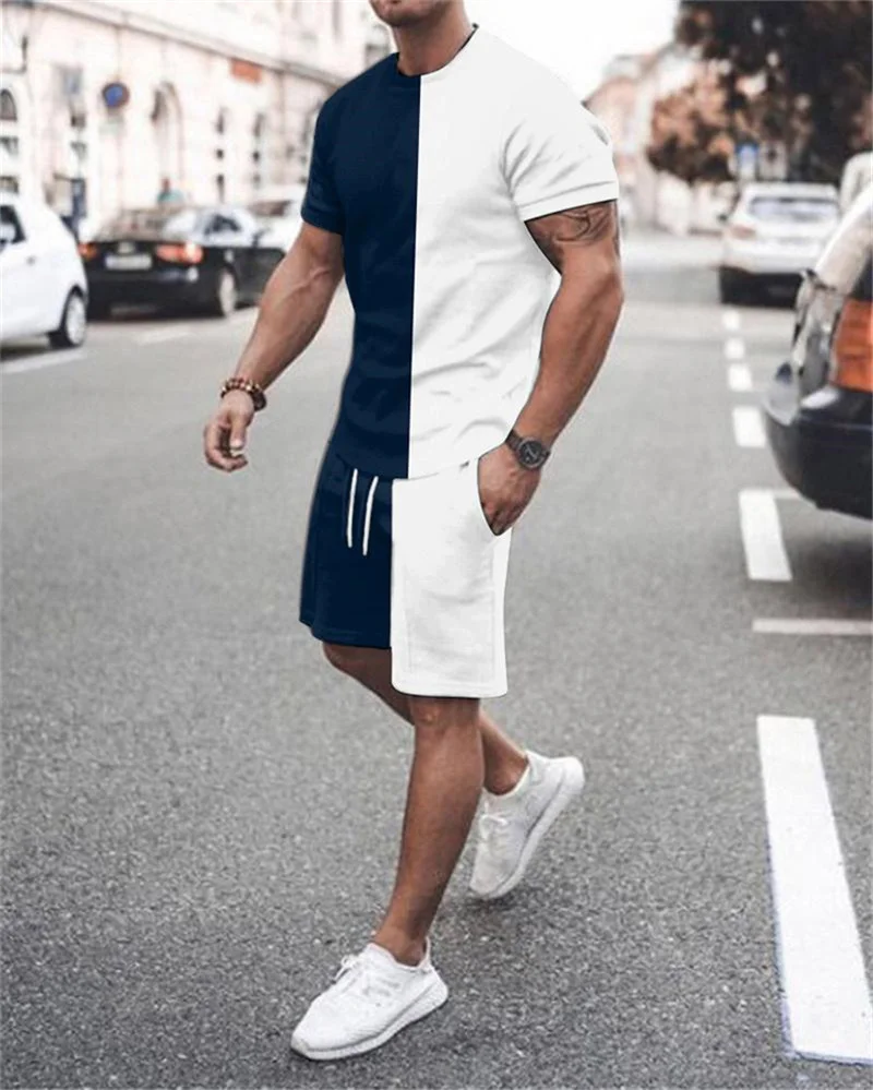 2023 Men's Sets Summer Short Sleeve T-Shirt Suit Fashion 2 Piece Streetwear 3D Print Sports Shorts Tracksuit Male Clothes