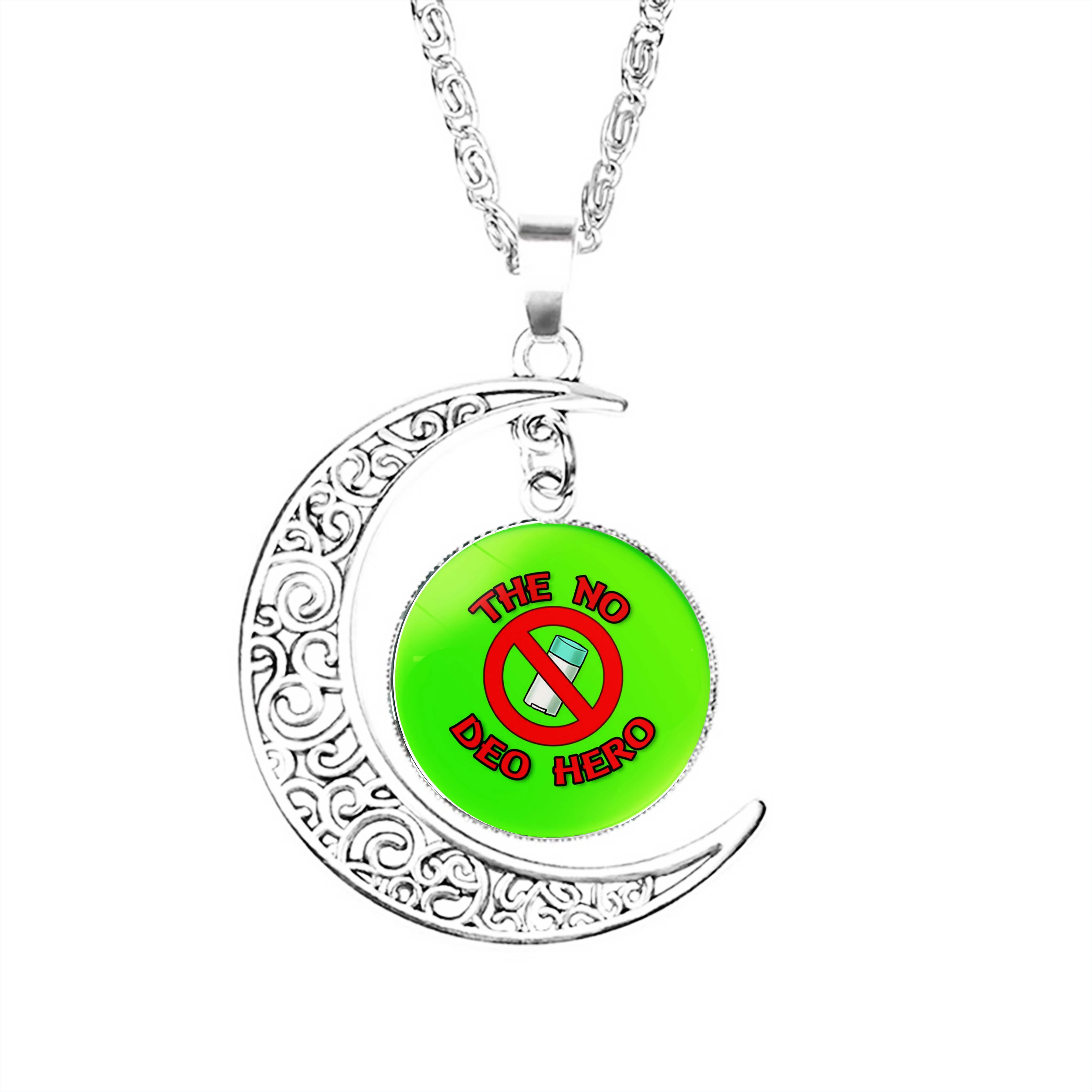 

No Deo Hero Logo Moon Necklace Women Glass Crescent Jewelry Fashion Dome