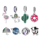 Бусина для изготовления ювелирных изделий, серебряная, розовая, со сверкающими фианитами, фламинго, 925 пробы