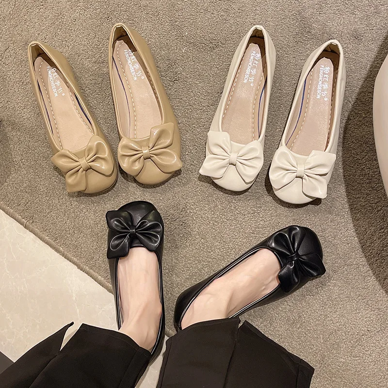 

Туфли женские с закрытым носком, мягкие кроссовки, Мокасины, круглый носок, без каблука, с бантом, Повседневная Осенняя модель, 20