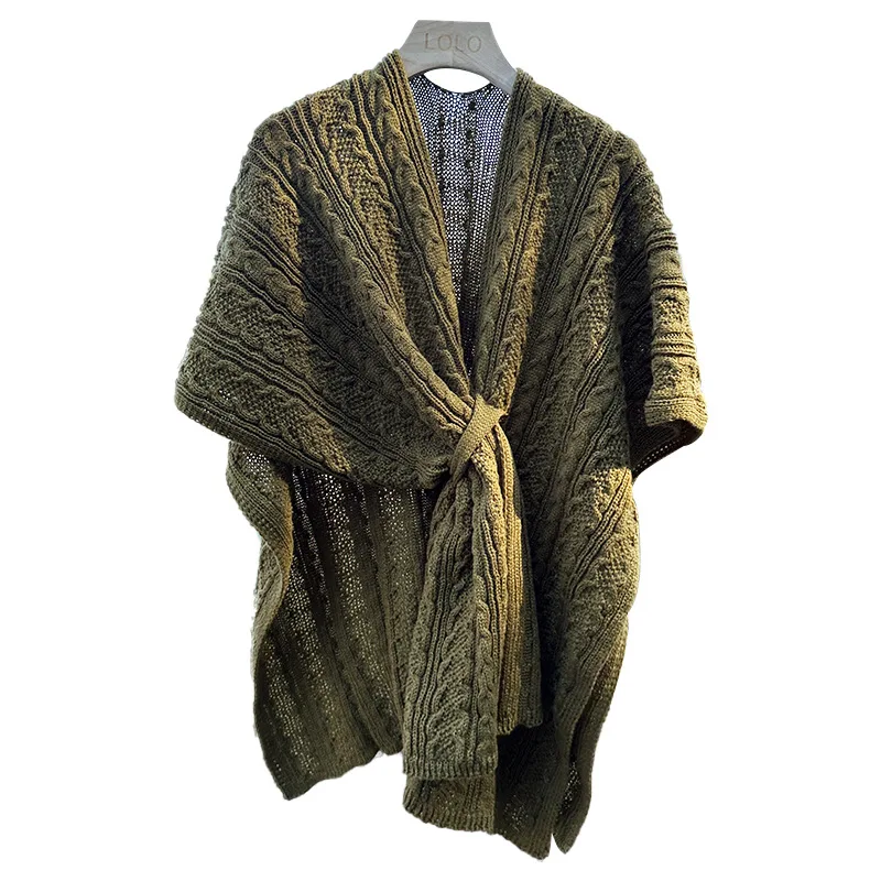 Осенняя женская уличная одежда с перекрестными ремнями вязаный кардиган вязаная