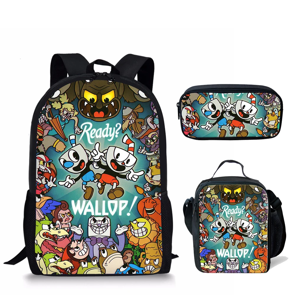 Custom Designs Kid's Cuphead Game Mugman Mochila Students Backpack Shoulder Bag Travel School Bag for Teenagers Casual Mochila