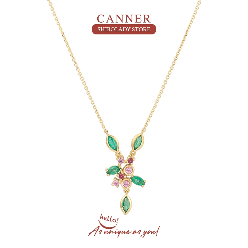 

CANNER Green Pink Pendente Necklace For Women 925 Sterling Silver Colored Zircon Initial Gold 18K Charm Fine Jewelry 2022 Trend