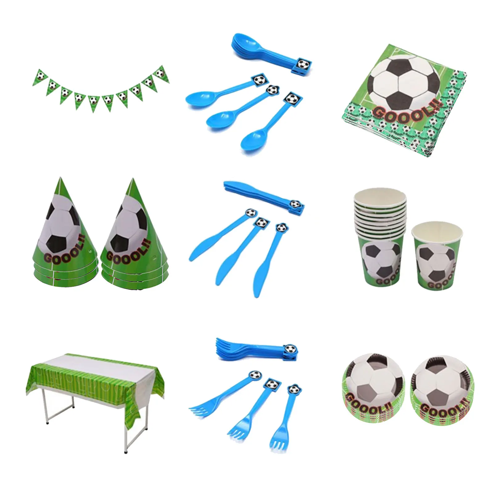 

2022 Qatar World Soccer Cup Tableware Tablecloth Garland Flag Noisemaker Party Supply Home Bar Club Dinnerware Forks Plates
