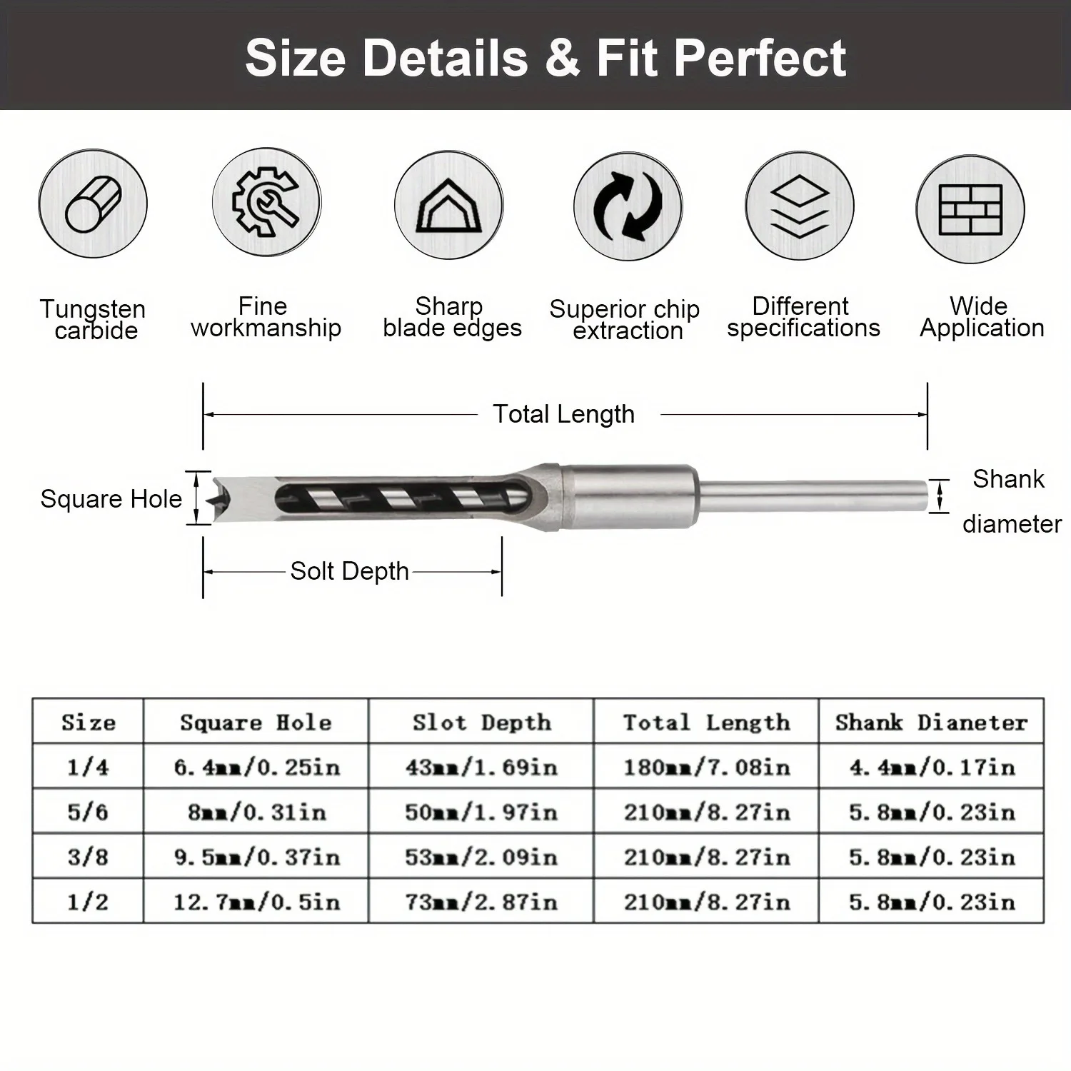 Набор сверл для квадратных отверстий из быстрорежущей стали 6-12 мм