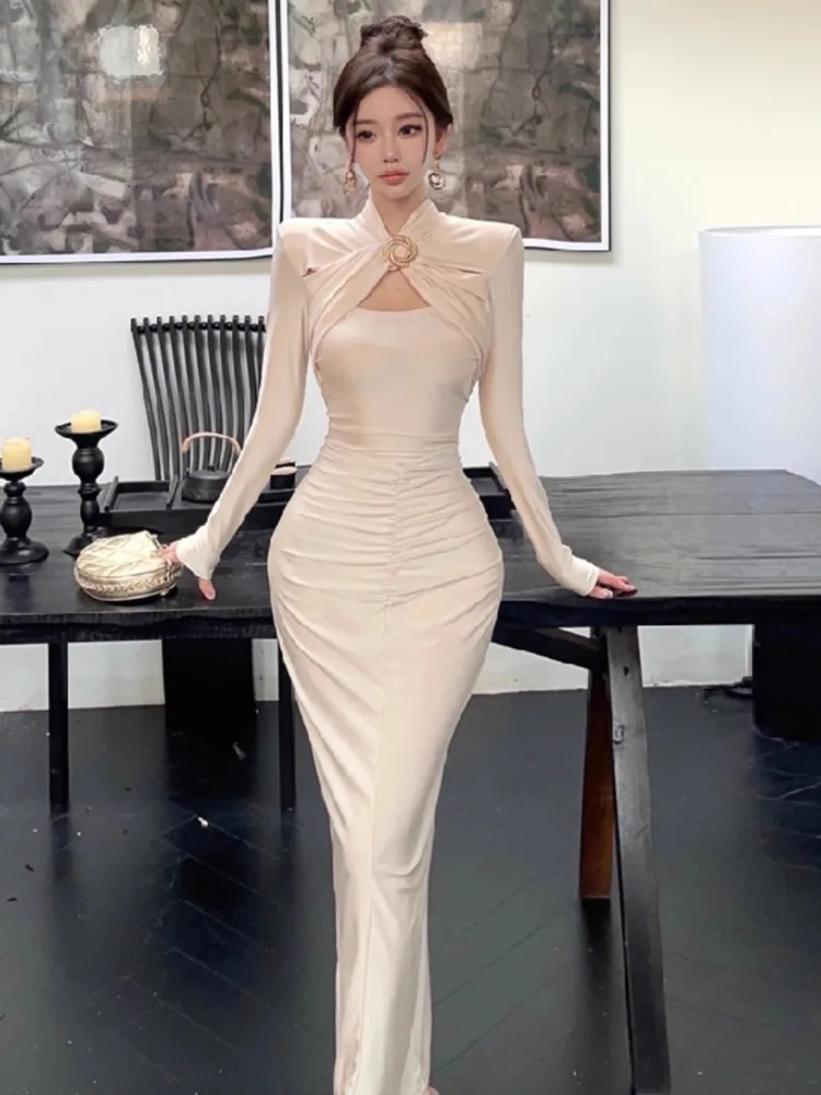 Платье Ezgaga женское с вырезами приталенное элегантное вечернее длинным рукавом