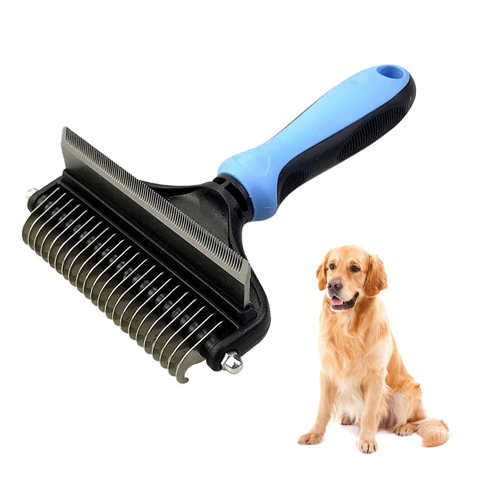 

Professional Dog Comb Rake 2 In 1 Safe Double-Sided Hair Shedding Combs Pet Grooming Brush for Tangles Removing Pets Supplies