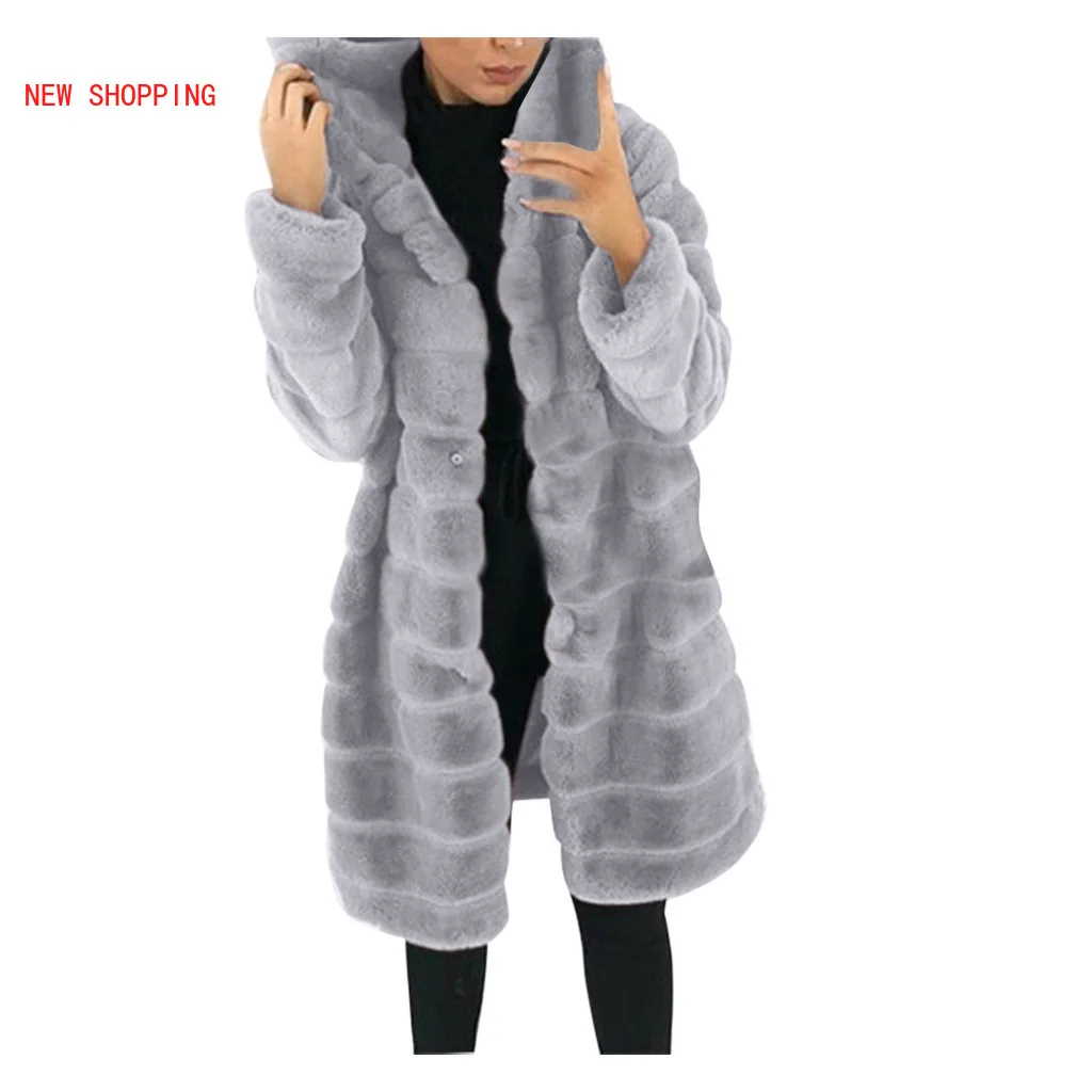 2022 Winter Lady Casual Solid Teddy Coat Women Long Sleeve Fleece Long Jacket Hooded Lamb Fur Coat Women Warm Outerwear Fourrure