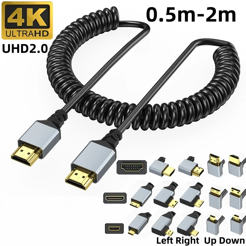 Пружинный кабель вверх/вниз/левый/правый угол Mini Micro HDMI-совместимый